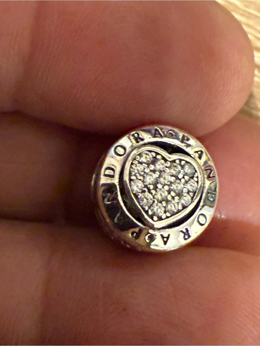Pandora Silver Heart Pavé Clip Charm with Clear Stones